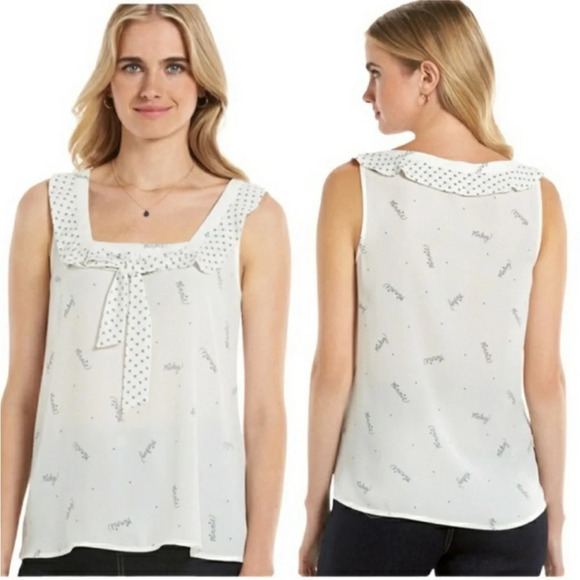 LC Lauren Conrad Tops - LC Lauren Conrad Disney White Sleeveless XS Blouse Bow & Minnie Mickey